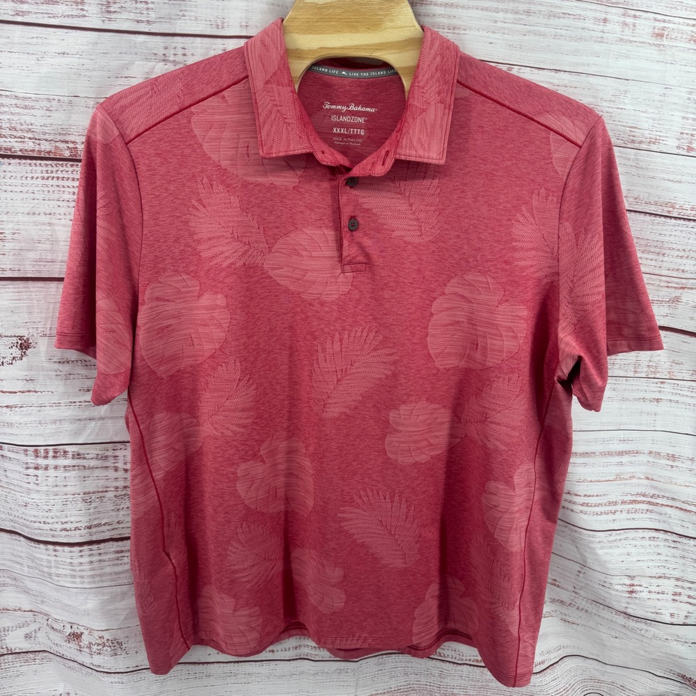 Tommy Bahama IslandZone Polo Shirt Mens 3XL Red Tropical Leaf Short Sleeve